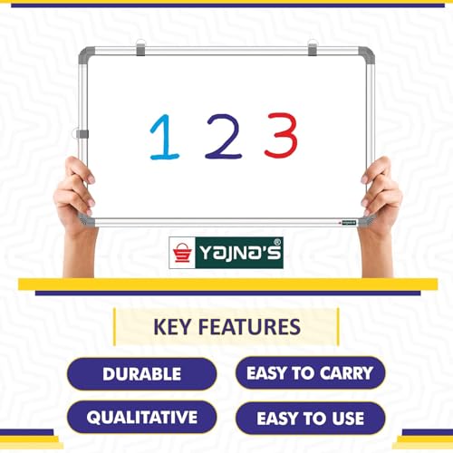 Image of YAJNAS Non Magnetic 2x1 Feet Double Sided White Board and Chalk Board Both Side Writing Boards, one Side White Marker and Reverse Side Chalk Board Surface - Pack of 1