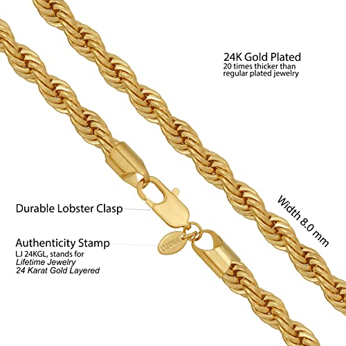LIFETIME JEWELRY 8mm Rope Chain Necklace 24k Real Gold Plated for Women and Men3