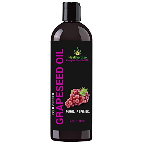 Healthergize Grapeseed Oil-100% Pure Carrier oil, Aromatherapy, Skin, Hair, Massage, Moisturizing Beauty Care-4 oz.