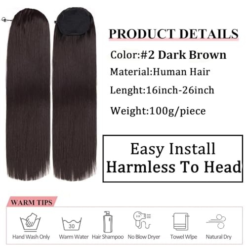 Coleta de extensión de cabello humano n.º 2 castaño oscuro con cordón y clip premium de 22" 3