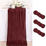 MLMC 3 Pack Burgundy Red Valentines Table Runner 10ft Rustic Gauze Wine Red...