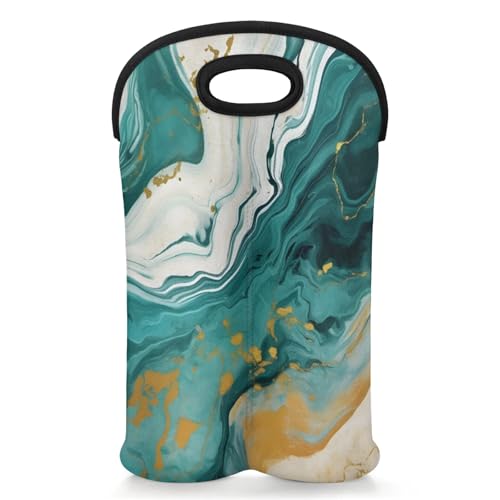 GzLeyigou 2 Bottles Luxurious Marble Texture Wine Bag Sleeve Totes Neoprene Protective Wine Carrier Bag for Wine,Water, Champagne, Beer, Baby Bottles,Gift 14.5 x 10 Inches