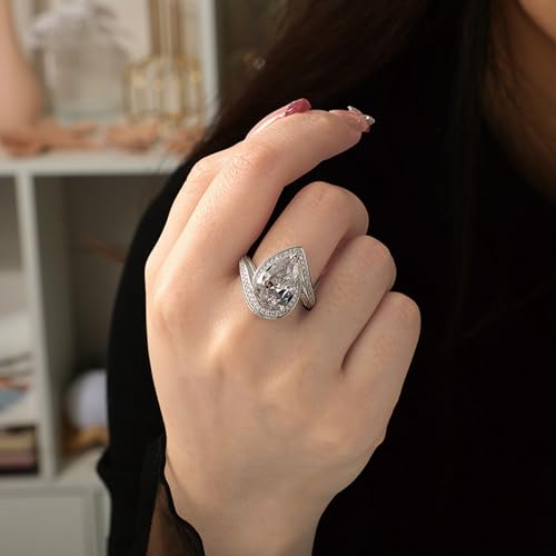 Jeulia 13.82 ct Pear Cut Moissanite Engagement Rings for Women, 925 Sterling Silver D Color VVS1 Diamond Halo Anniversary Wedding Promise Ring Band with Jewelry Gift Box4