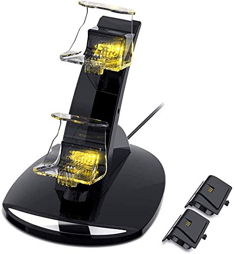 YAEYE Controller Charger for Xbox One, Dual Controller Charging Station with 2 x 1200mAh Xbox One Rechargeable Battery for Xbox One/One S/One X/One Elite Controller (Not Compatible with XSX/XSS)â€¦