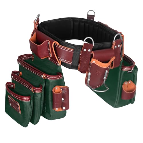 FUERI Electricians Heavy Duty 26 Pocket Leather-Nylon Tool Belt & Bag Combo for Men Comfort Back Support Padded Belt 2 Large Storage Capacity Pouches Best for Framers Carpenter Roofing