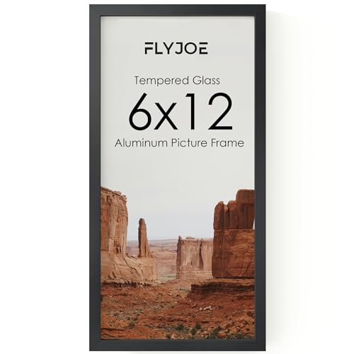 FLYJOE 6x12 Metal Picture Frame - Black Aluminum Picture Frames with Real Glass, Wall Mounting Horizontally or Vertically, Simple and Elegant Decor for Wall Gallery Poster Photo 12x6 Frames, Black