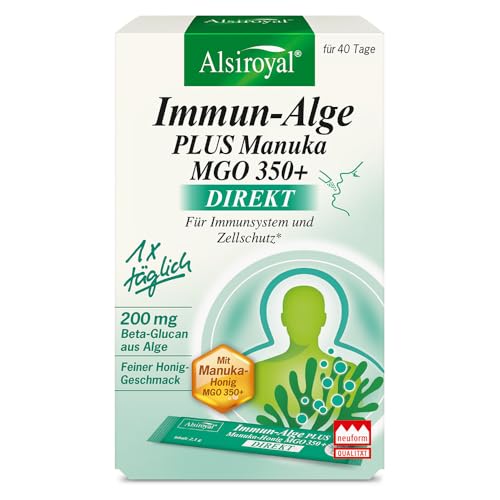 Alsiroyal Immun-Alge PLUS Manuka MGO 350+ DIREKT (40 Sticks) - Nahrungsergänzung mit Beta-Glucan aus Euglena gracilis, Vitamin C & Zink - Praktische Direkt-Sticks für unterwegs Alsiroyal Immun-Alge PLUS Manuka MGO 350+ DIREKT (40 Sticks) - Nahrungsergänzung mit Beta-Glucan aus Euglena gracilis, Vitamin C & Zink - Praktische Direkt-Sticks für unterwegs