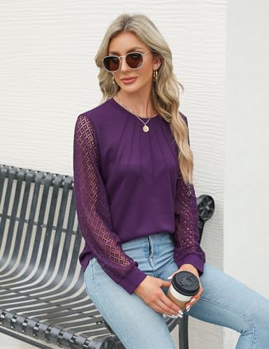 Blooming Jelly Women's Waffle Knit Tops Dressy Business Casual Blouses Lace Long Sleeve Work Shirts Fall Clothes3