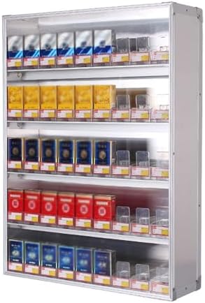 Automatic Cigarette Display Holder, Wall-Mounted Organizer for Cigarettes, Matchboxes & Playing Cards - Durable Countertop Showcase, Silver, 45x38.5x29 cm