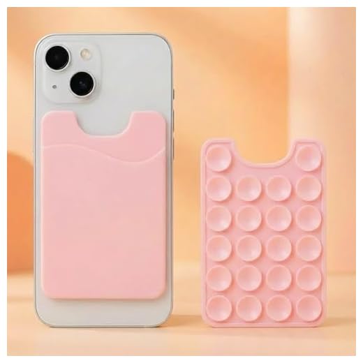2-Pack Silicone Suction Phone Wallet (Stick-on) - Adhesive Credit Card Holder with Suction Cups for Mirror/Shower - Cute ID Pouch Case for iPhone/Android, Cool Gadget gifts (Pink)
