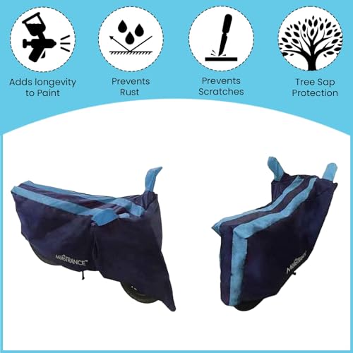 Image of Mototrance All Weather Protection Two Wheeler Cover for All Bikes /Royal Enfiled /Upto Pulsar 160CC to 350CC | Anti Dust, Water Resistant, Heat Resistant, UV Proof with Mirror Pocket | Arc Aqua