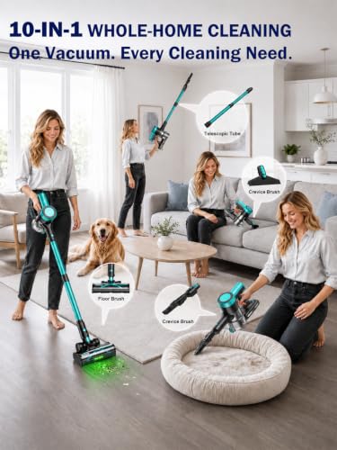Image of Cordless Vacuum Cleaner, 500W 55KPa 10-in-1 Self-Standing Stick Vacuum with Smart LED Display, Vacuum Cleaners for Home, Pet Hair, Carpet, Hard Floors and Car