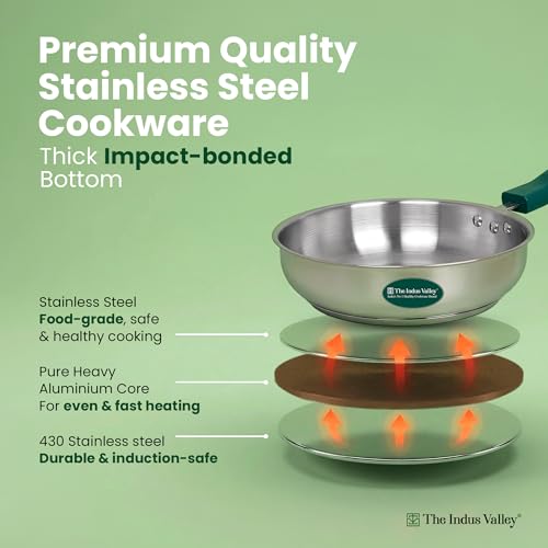 Image of The Indus Valley Stainless Steel Impact Bonded Fry Pan 22cm / 1.7 litres | 3-Layer Thick Bottom | Induction-Friendly Cookware | Heat-Resistant Handle | Toxin-Free | No Chemical Coating