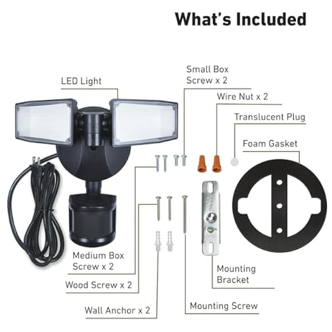 Good Earth Lighting LED Outdoor Security Flood Light in Bronze, Motion Activated, 1400 Lumens, Plug-in or Direct Wire Installation, 5000K Color Temperature, IP65 Rated