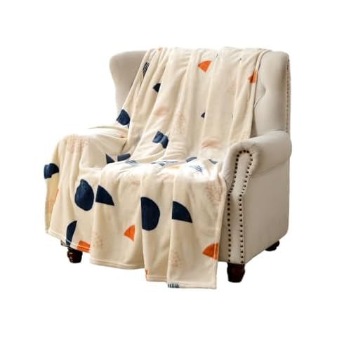 PLEASANT BOULEVARD | Premium Geometric Design Flannel Fleece Blanket Throw, Lightweight Cozy Warm Plush Microfiber Bedspread for Kids Couch Sofa Decor and Bed (Beige, Geometric Throw(50 x 60in) Cover