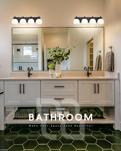 Image of Bathroom Light Fixtures, 4 Light Matte Black Vanity Light, 26 Inch Modern Wall Sconces with Globe Milk White Glass Shade, Vanity Lighting Fixtures Over Mirror, VL195-MB-ML-4