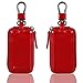VISOUL Leather Car Key Fob Case Holder for Men and Women, Car Smart Keychain Protector Cover with Metal Hook and Keyring, Key Zipper Case for House Keys (D02-Red)