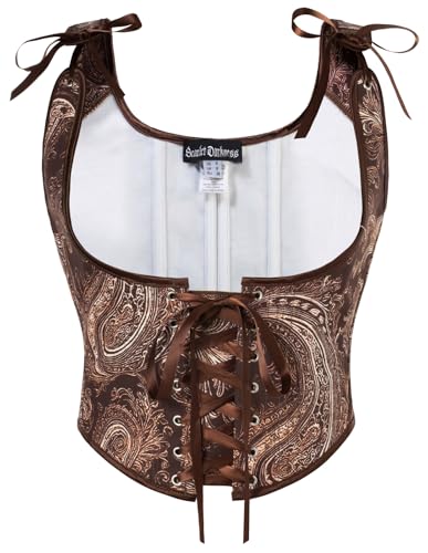 Image of Scarlet Darkness Women's Underbust Corset Top Renaissance Medieval Lace-up Boned Fairycore Pirate Corsets Coffee Floral Size 16