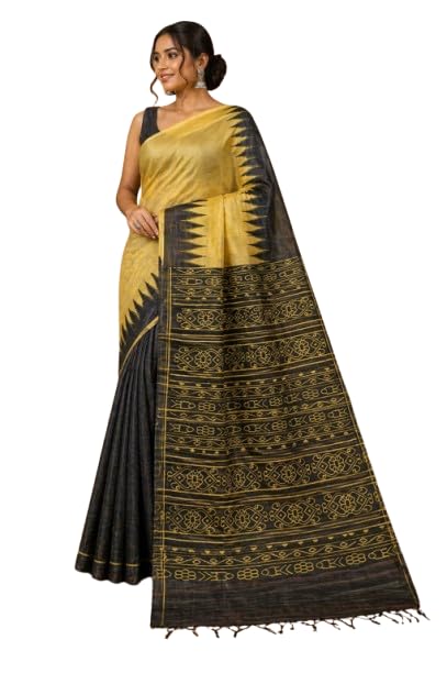 Tasar Tasar Silk Printed Saree | Pure Handloom Silk Saree with Blouse Piece | Silk Mark Certified | Traditional Ethnic Wear yellow-picture-41