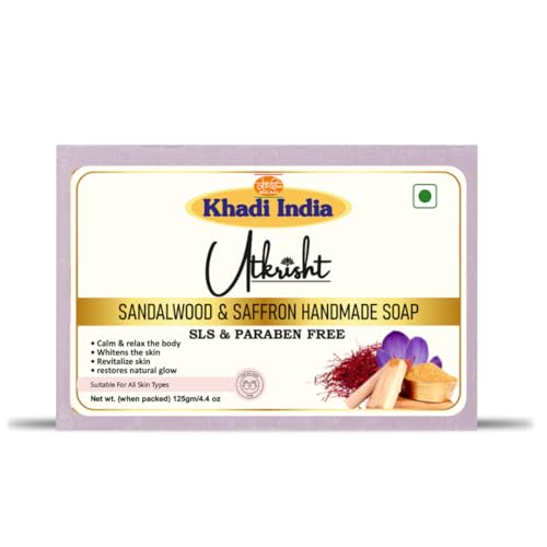 Image of Khadi Sandalwood & Saffron Handmade Bathing Soap Bar 125g | Natural & Herbal | Deep Cleansing for Glowing & Brightening Skin | Evens Out Skin Tone | All Skin Types | Men & Women