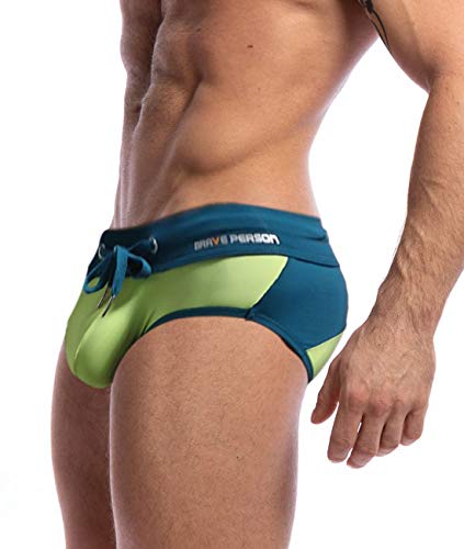 Mizok Mens Swimsuit Briefs Sexy Low Rise Quick Dry Bikini Swimwear (Green, Xl) #TOP1