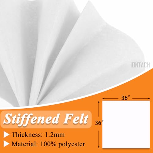 Image of IONTACH 36 inch X 36 inch White Stiff Felt Fabric 1.2mm Thick | Felt Sheet for Craft, Sewing, Patchwork, Liner Decorations, School Projects, Home Decor