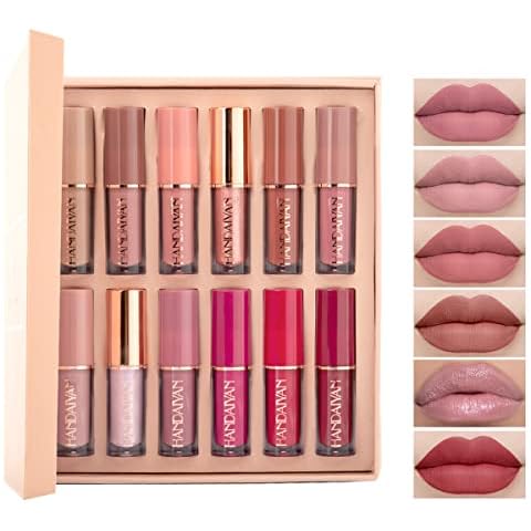Set de 12 Colores de Lápiz Labial Líquidi Desnudo, KIOGYEK Kit de Brillo Labiale de Terciopelo Cover