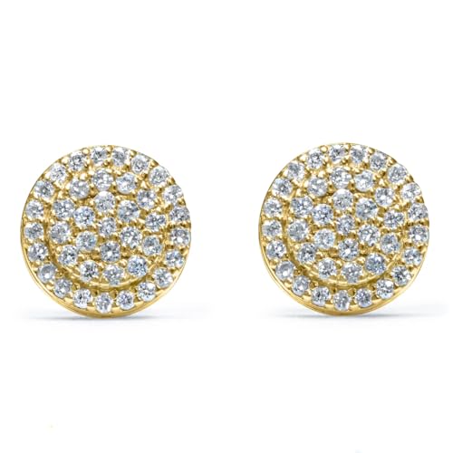 Yellow Gold Plated 925 Sterling Silver Flower Cluster Honey Comb Set Hip Hop Iced 5A Cz Hypoallergenic Trendy Round Stud Screw Back Circle Earrings.