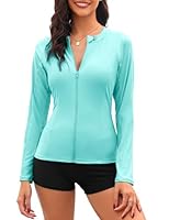 Tuopuda Schwimmshirt Damen Rash Guard Shirt Schnelltrocknend Sonnenschutz Swimsuits Reißverschluss Surf Shirt Schwimmen Bademode Schutzkleidung Beachwear Sommer Tops Oberteil, Hellblau-A, L