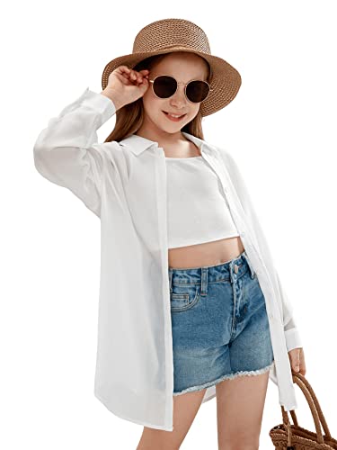SweatyRocks Girl's Sheer Button Down Shirt Oversized Long Sleeve See Through Casual Blouse Tops