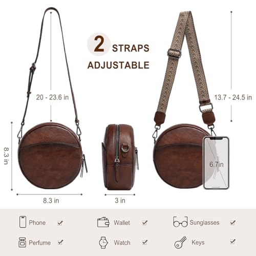 Image of COOLCY Leather Crossbody Bags,Circle Purse Shoulder Bag, Fashion Round Handbag for Travel,Valentine's Gift for Women