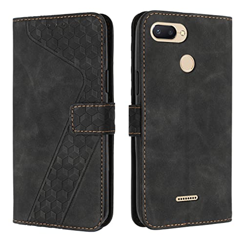 OKZone Funda para Xiaomi Redmi 6/6A, PU Cuero Flip Carcasa Fundas Móvil de Tapa Libro Caso Piel PU para Xiaomi Redmi 6/6A, Billetera Tarjetero Case Telefono Cubrir Móvil Phone Cover (Negro)
