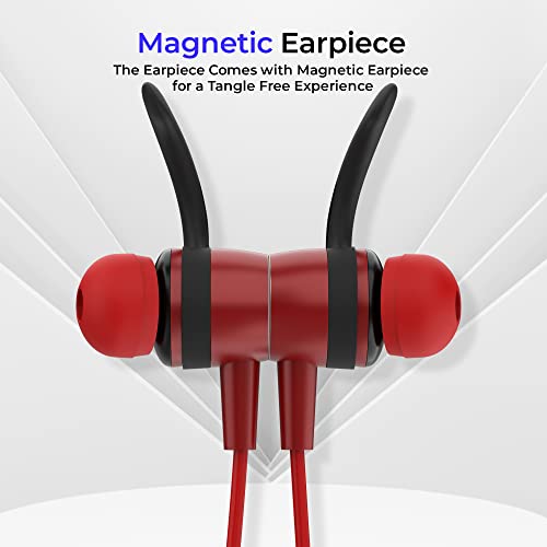 Image of Aroma NB119 Diamond Bluetooth Wireless Headset Neckband with Long Lasting Playtime 50 Hrs, Smart Voice Assistant, Dual Pairing, Bluetooth V5.0, Sweat & Splash Proof, Best for Gaming, Running, Workout (Red)