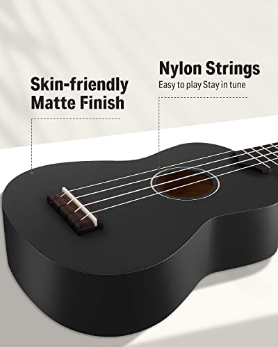Image of Donner Soprano Ukulele for Beginner 21 Inch Matte Ukulele Beginner Kit with Bag Strap Tuner Strings Picks Cloth, Free Online Lessons, Holiday Christmas & Birthday Gift (Black)