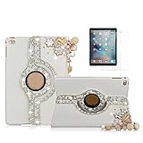 STENES Bling Case Compatible with Samsung Galaxy Tab S6 Lite (2022) 10.4 inch - Stylish - 3D Handmade Heart Pendant Flowers Floral 360 Degree Rotating Stand Cover with Smart Auto Sleep/Wake - Gold