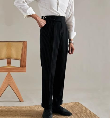 Men's Striped Casual Pant Pinstripe Slim Fit Suit Pant Classic Business Dress Trousers for Work3