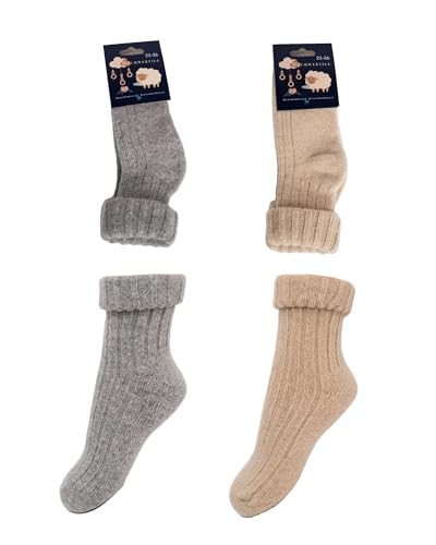 HomeOfSocks Baby Wollsocken 19-22 Merino Kaschmir – 2er Pack Grau Beige Umschlagbund Kleinkind