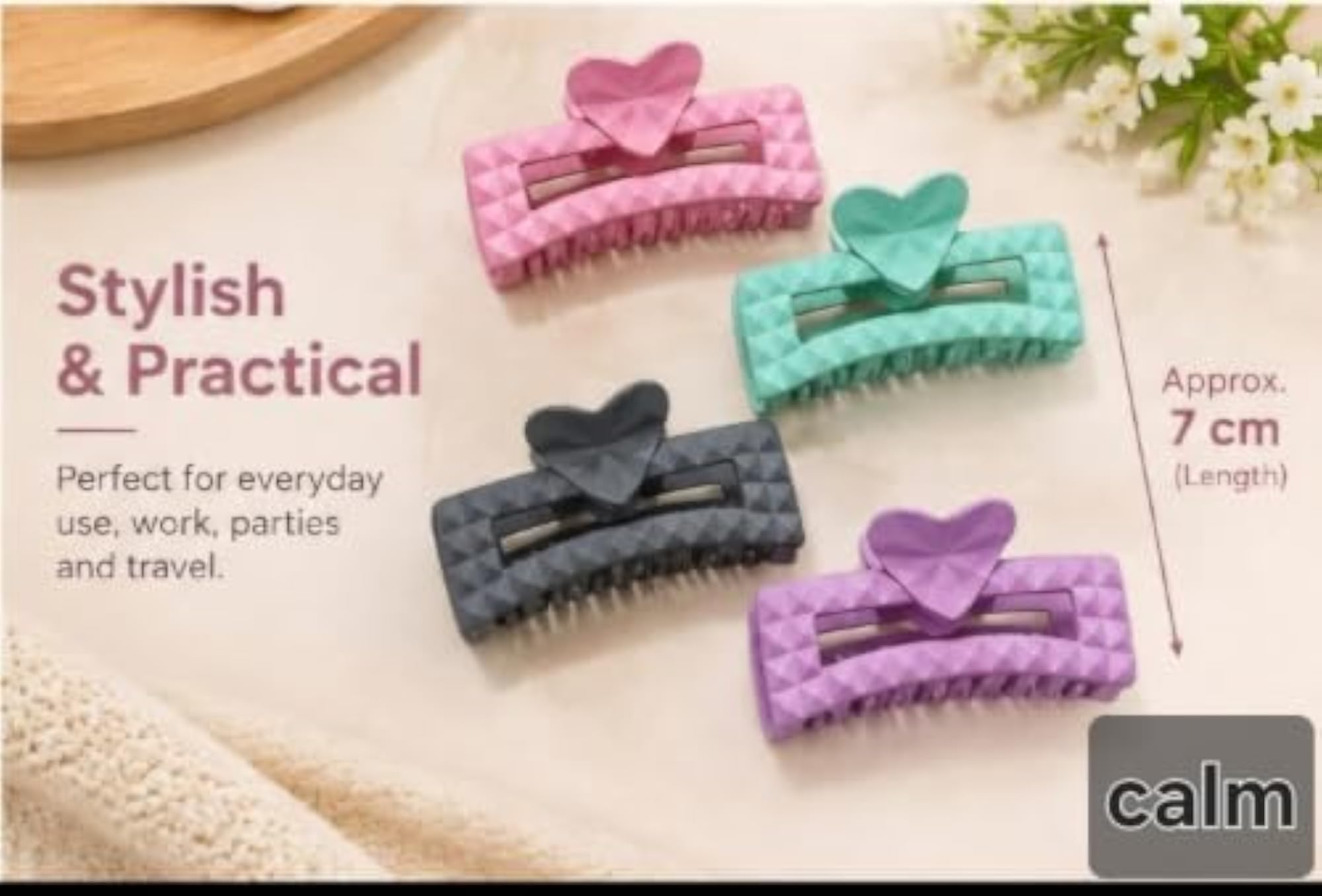 Heart Design Hair Claw Clip Set of 4, Multicolour