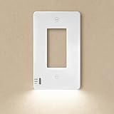 Akicon Light Switch Cover Plate with Motion-Activated LED Night Light, 1-Gang Wall Plate for Single-Pole Switches, 2/5 Minute Timer, Auto On/Off Sensor, White, 1 Pack