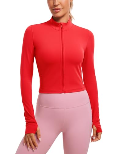 Image of CRZ YOGA Butterluxe Cropped Athletic Jackets | Extremely Soft, Slim Fit, Full Zip, Mockneck, Thumb Holes, for Women