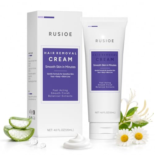 Gentle Hair Removal Cream for Sensitive Skin, Body Depilatory for Legs, Arms, Underarms and Bikini Line, with Spatula for Women and Men, 4 Fl Oz