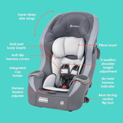 Image of Baby Trend Trooper Slim 3-in-1 Convertible Car Seat, Dash Grey - Slim Fit, 3-in-1 Growth Modes, Lightweight Design, Adjustable Comfort Padding