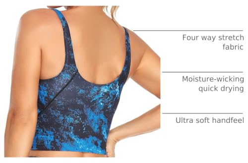 Image of Oalka Sports Bra Womens Longline Padded Crop Yoga Tank Tops | Built in Bras, Workout, Athletic, Fitness, Super Soft, Comfort, Cropped Top, Removable Pads, Heart Neckline For Women
