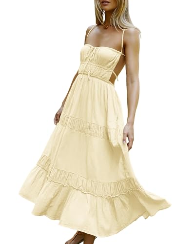 Image of VIUTIL Flowy Maxi Dress for Women Summer Cotton Backless Beach Long Dress with Pockets 2026