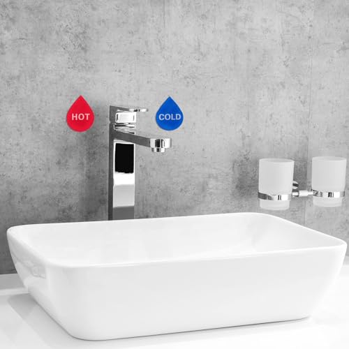 TOP-VIGOR 2 Paar/4 Stück selbstklebende Heiß-/Kaltwasser-Etiketten, Acryl-Tropfenform, Aufkleber für Armaturen, Waschbecken, Rot/Blau