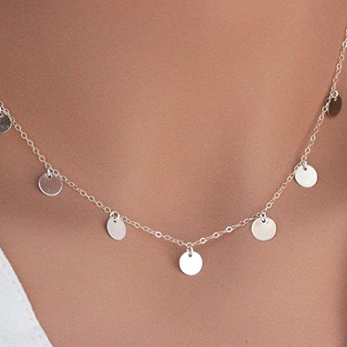 Luxval 14K Silver Solid Gold Choker Necklaces For Women Coin Charm Choker Gold Disc Choker Disc Dangle Necklace Dangle Coin Necklace 17" #TOP4