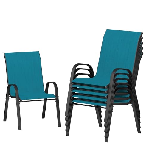 Image of UDPATIO Patio Chairs Set of 6, Stackable Outdoor Dining Chairs with High Back, Breathable Textilene Fabric Outdoor Chair All Weather, 350LBS Capacity for Garden /Backyard (Light Blue)