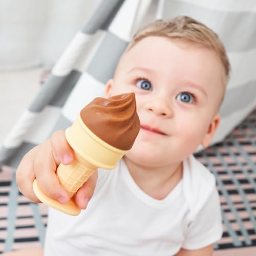 Image of Smily Mia Baby Fruit Food Feeder & Freezer Teether Combo, ICY Bite Ice Cream Teether for Baby Cooling Relief, BPA Free Silicone Feeder for Safe Infant Self Feeding,3 Month+,Choclate Brown