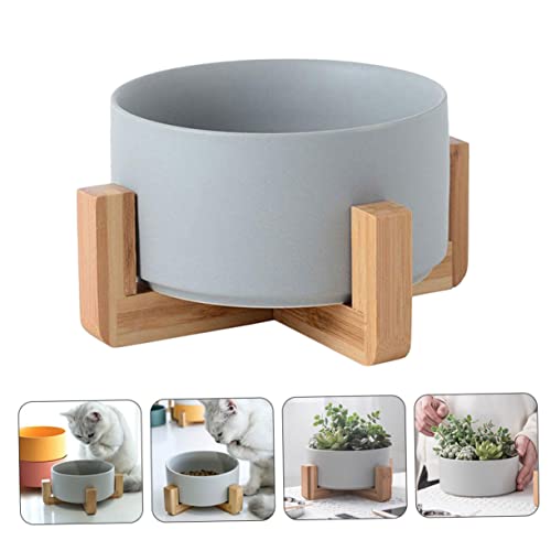 Jardinière céramique anti fuite pot succulente support bois - 5