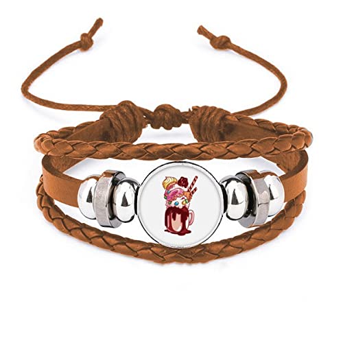 Bracelet en cuir avec charms donut et biscuit chocolat haut de gamme